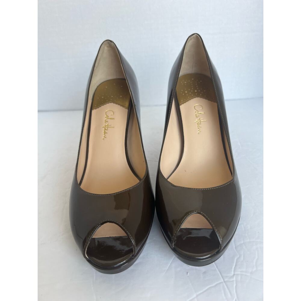 NWOT COLE HAAN CARMA Bronze Patent Leather Peep Toe Air Heels Pump Shoes Size 9B - Picture 3 of 11